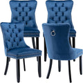 YeahFurn Blue Mid Century Modern Dining Chairs Set of 4, Velvet Upholstered Kitchen & Dining Room Chairs with Nailhead Trim & Solid Wood Legs, Elegant Sillas De Comedor (Blue, 4 Pcs)