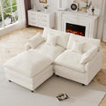 HYJT-H&K 74" L Shaped Cloud Couch Modular Small Sectional Couches for Living Room Small Spaces, Comfy Fluffy Corduroy Cloud Loveseat with Ottoman 3 Seat Sectionals Sofa, White