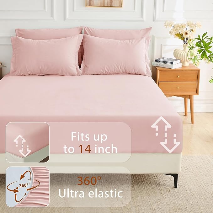 MUXHOMO 7 Pieces Full Comforter Set, Soft Bed in a Bag Full Size, All Season Bedding Set with Comforter, Flat Sheet, Fitted Sheet, Pillowcases & Shams, Pink