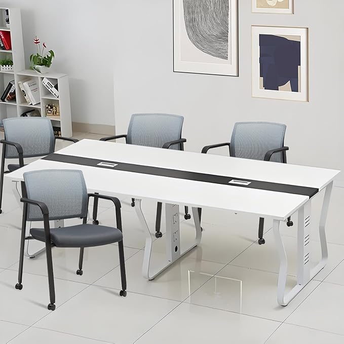 CLATINA Rolling Conference Room Chairs, 1 Pack Stackable Conference Room Chairs with Wheels and Paddle, Ergonomic Mesh Back and Arms for Meeting, Conference, Training Room & Home Office (Grey)