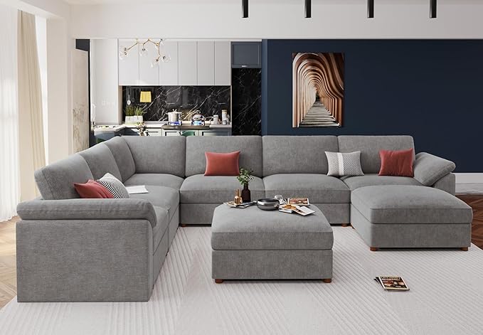 EASE MOOSE Sectional Modular Sofa,Oversized U Shape Sectional Couch Wide Deep seat Sectional Sofa,FSC Certified Comfortable Chenille