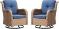 Rilyson Patio Chairs Rocking Swivel Chiar - 2 Piece Outdoor Patio Wicker Rattan Furniture Chairs Set with High Back and Deep Seating for Outside Porch Deck(Yellow/Blue)