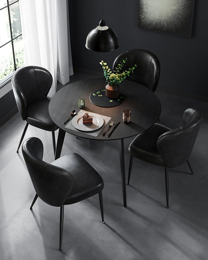 VASAGLE EKHO Collection - Dining Chairs Set of 2, Upholstered Kitchen Chairs, Comfortable Seat, Synthetic Leather with Stitching, Mid-Century Modern, Easy Assembly, Living Room Lounge, Ink Black