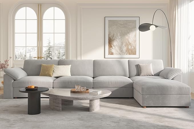 EASE MOOSE Oversized Sectional Modular Sofa with Ottoman,Comfty L Shape Sectional Deep Modular Sofa,Cloud Couch for Living Room,Removable Cover