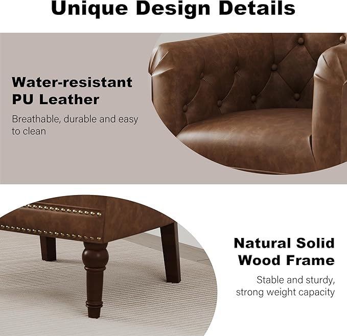 DREAMSIDEA Accent Chair, Upholstered Faux Leather Barrel Chair with Nailed Trim, Comfy Club Armchair for Reading Living Room Bedroom Waiting Room (Rust, Set of 4)