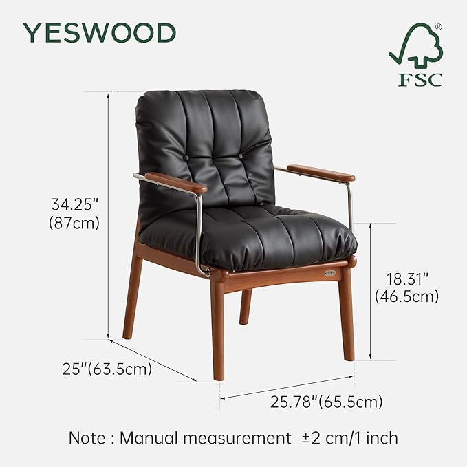 YESWOOD Solid Wood Armchair, Home Office Chair Mid-Century Bauhaus Soft Padded, Accent Chair for Office, Study, Living Room