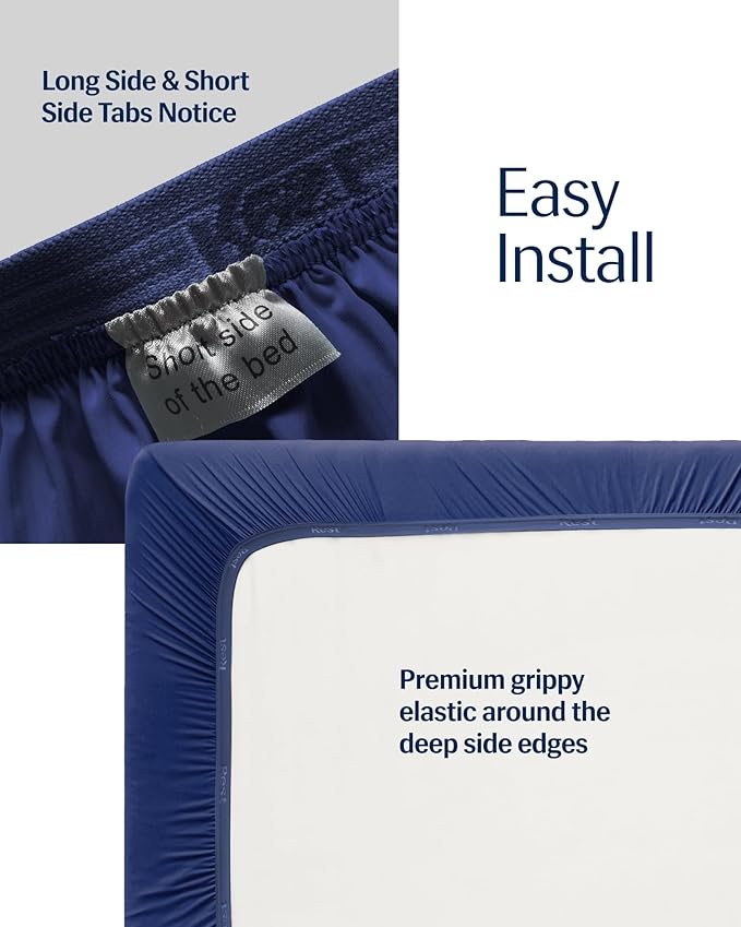 REST® Evercool®+ Fitted Sheet, Full Size, Midnight Blue, 15" Deep (up to 18’’), Breathable Bedding for Hot Sleeper and Night Sweats, Bed Sheet with Ionic+ Self-Cleaning Silver Yarn for Sensitive Skin