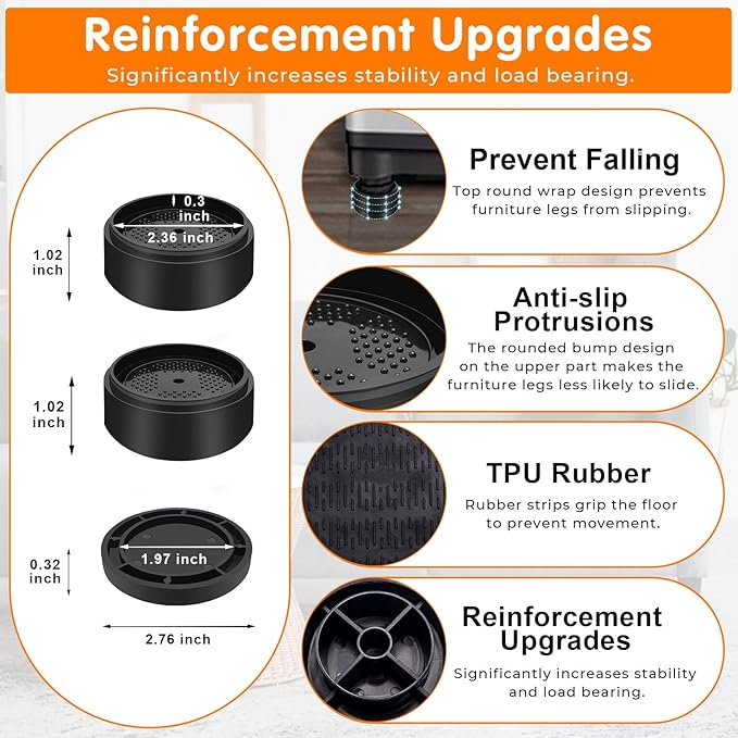 Furniture Risers Bed Risers Heavy Duty 1 inch, 2 inch, 3 inch, 4 inch Round Adjustable Bed Lifts Riser for Desk Legs Table Couch Sofa Chair Refrigerator Washing Machine (1 Inch, Black, 16 Pack )