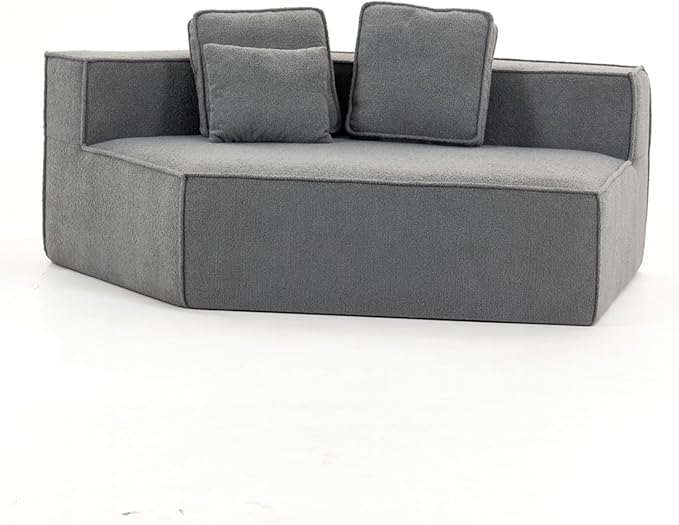 EPOFIT 1-Seater Teddy Fleece Modular Sofa Chair, Low-Profile Floor Seat with Wide Cushion and All-Foam Support, Left-Facing Design, Compressed Packaging – Blue Gray