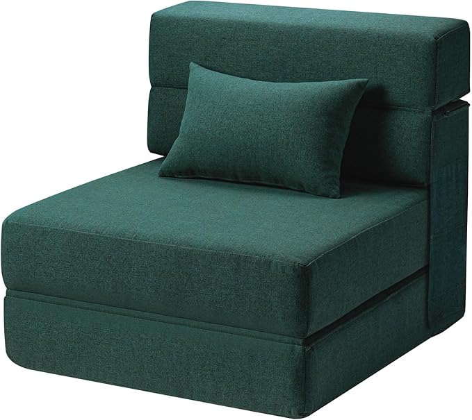 Folding Sofa Bed with Pillow- Convertible Chair Floor Couch & Sleeping Mattress, Foldable Memory Foam Sleeper for Living Room/Dorm/Guest Room/Home Office/Apartment/Loft, Single26, Dark Green