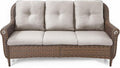 Patio Couch Outdoor Wicker Sofa - Heavy Duty All-Weather Brown Rattan 3-Seater with High Back and Comfortable Thick Cushions for Garden Back Porch Poolside Apartment - Beige