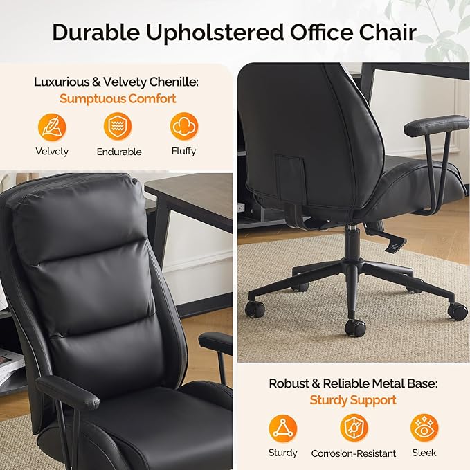 VINGLI Executive Ergonomic Office Chair with 100-130° Reclining, High-Back Desk Chair with Adjustable Base & Headrest Support & Wheels, Comfy Gaming Chair for Computer, Home Office, Pu-Leather, Black