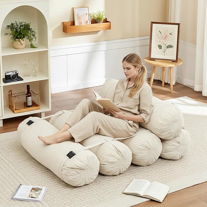 Ekskiei Bean Bag Chair, Corduroy Sectional, Flexible Floor Seating Lazy Sofa, Soft Foam Filled Lounger, Non-Removable Cover, Reconfigurable Design,Living Room,Bedronm&Offices,Beige