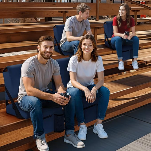 2pcs Stadium Seat for Bleachers with Back Support，Portable Bleacher Chairs with Back and Cushion，Includes Shoulder Strap and Cup Holder