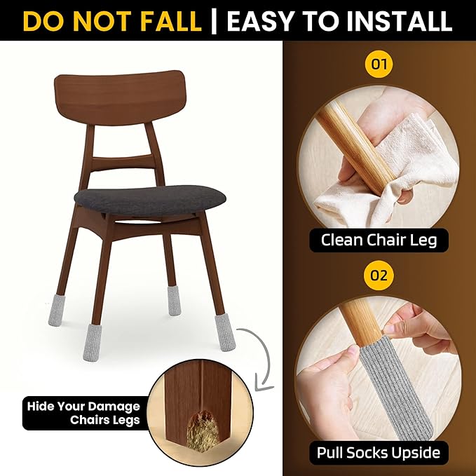 24 Pcs Grey Premium Chair Leg Socks Protectors for Hardwood Floors - Do not Easily Fall Off - Very Easy to Put on - Fits All Leg Shapes - High Elastic Bar Stool Leg Covers - Furniture Pads