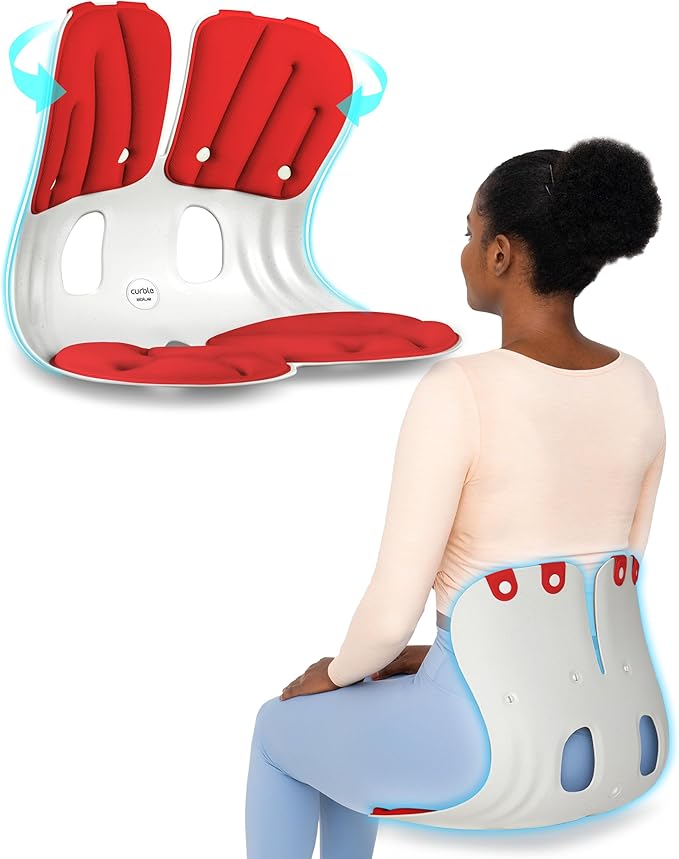 curble Grand(Extra Wide & Sturdy) – Ergonomic Back and Lumbar Support for Good Posture Correction and Back Pain Relief, Perfect for Office, Floor Seat, and Work from Home, Patented (Red)