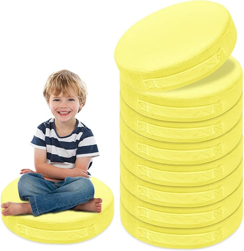 24 Pcs Round Floor Cushions for Kids, 15'' Plush Flexible Seating Pillows with Handles, Soft Chair Seats for Classroom Elementary Daycare Preschool Playroom Reading Corner Yellow