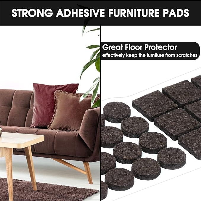 Yelanon Felt Furniture Pads for Hardwood Floors -261 Pcs Premium Floor Protectors for Furniture, Felt Pads for Chair Legs, Brown & Beige