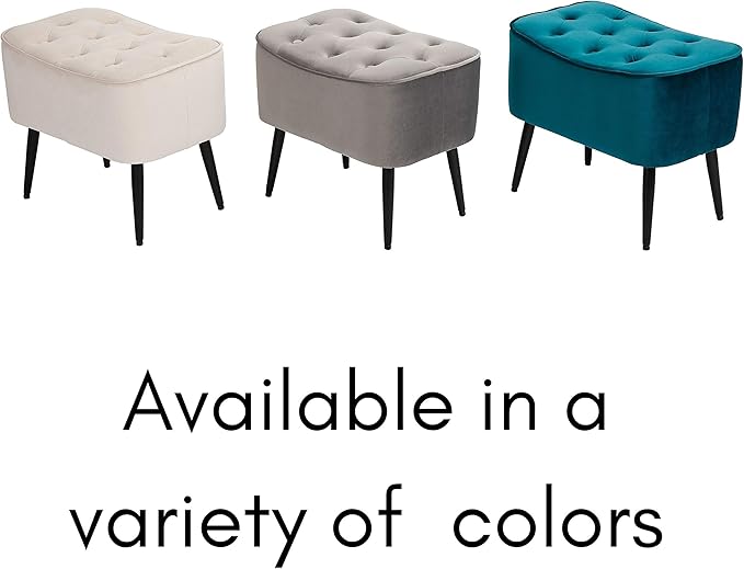 BIRDROCK HOME Tufted Curve Ottoman Velvet Foot Stool - Upholstered Padded Footrest for Living Room or Bedroom - Small Cushioned Accent Chair for Couch, Sofa, Large Seating - Modern Furniture - Grey