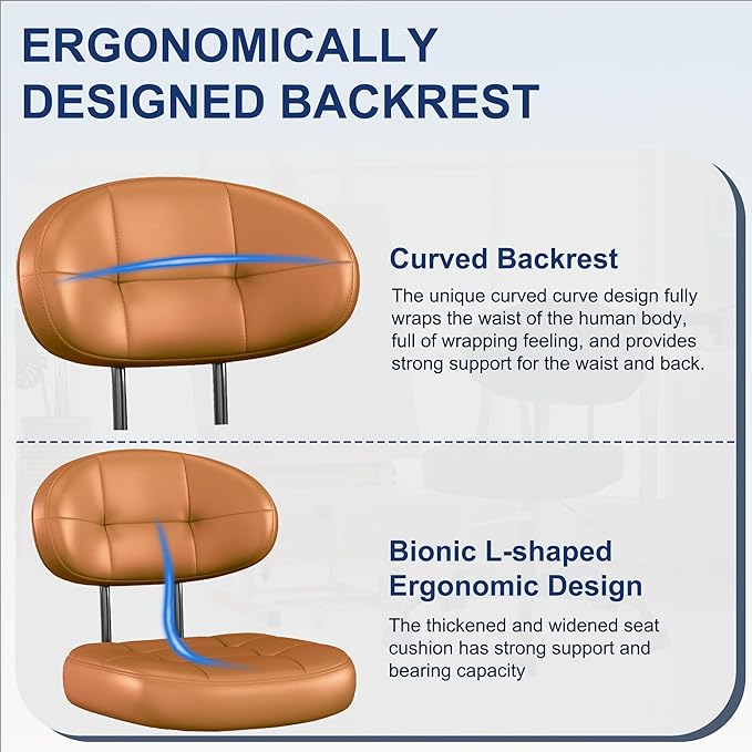 Misolant Small Office Chair, Armless Desk Chair with back, Cute Vanity Chair with wheels and Lumbar support, Comfy PU Leather Computer Chairs with Adjustable Height for Small Space, makeup Home, Brown