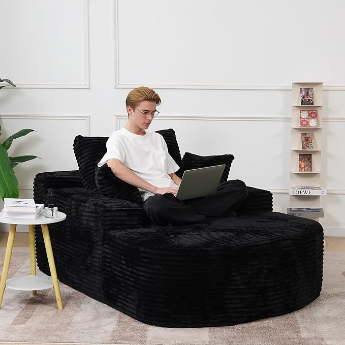 WJShome Sleeper Chair Lounge Chair Indoor,Oversized Corduroy Upholstered Boneless Couch Deep Seat Sleeper Sofa Bed,No Assembly Required Couches for Living Room/Bedroom/Apartment,Black