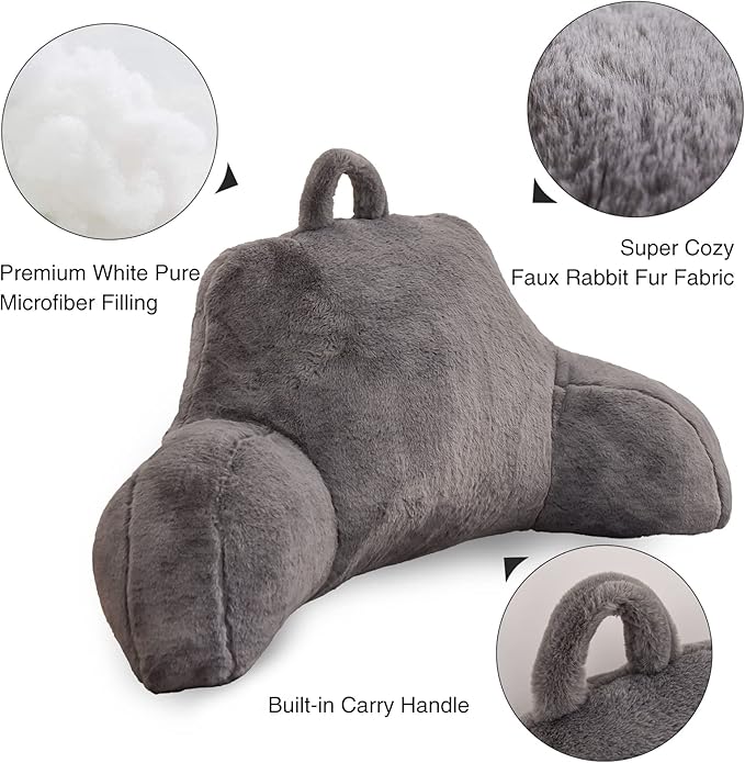 Aimuan Reading Pillow Bed Rest Wedge Large Adult Backrest Pillow with Arms Back Support for Sitting Up in Bed Cushion Incline Rest Sleeping Snoring Pillow, Grey Large