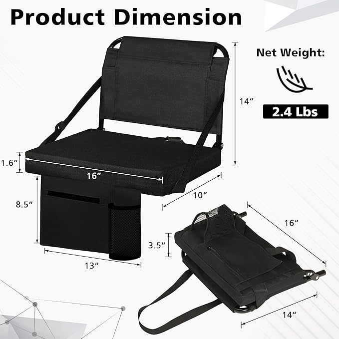 Stadium Seat for Bleachers with Back Support and Wide Padded Cushion Stadium Chair - Includes Shoulder Strap and Cup Holder
