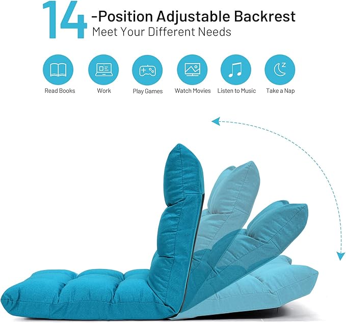 Giantex Floor Sofa Chair Video Gaming Chair with 14 Adjustable Position, Padded Back Support Floor Cushioned Seat, Folding Lazy Chair for Meditation, Reading, Watching, Living Room Recliner(Turquoise)