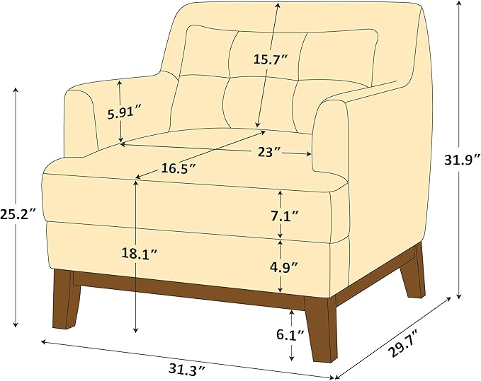 VANOMi Comfy Accent Chair, Terry Oversized Lounge Chair with Cushion, Mid-Century Modern Living Room Chairs Comfy Chair for Bedroom, Apartment, White