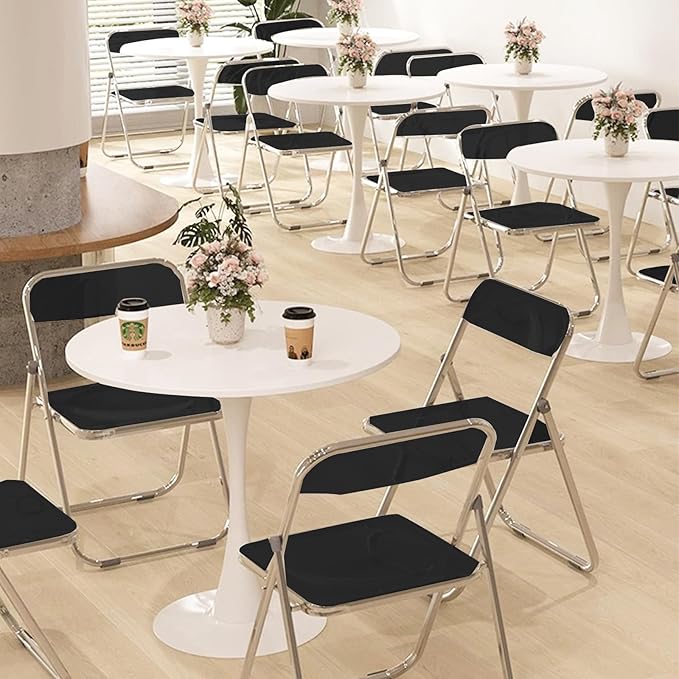 Folding Chair 8 Pack Acrylic Foldable Portable Plastic Chair,Easy to Use and Store Comfortable Portable Party Chairs for Home,Office,Party,Comfy,Black