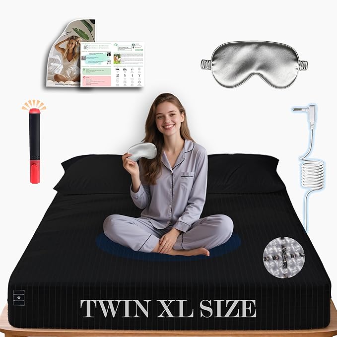 Ali King Grounding Sheets - Twin XL Size, Soft Cotton with Silver Fiber, 15'' Deep Pocket Earth Grounding Fitted Bed Sheets for Improved Sleep (Black, Twin XL 39''*80''*15'')