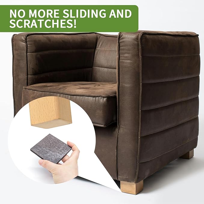 COVERCORNER Non Slip Furniture Pads 16 PCS 3'' Square - Anti Slip Furniture Pads - Self Adhesive Rubber Feet Furniture Feet - Chair Leg Floor Protectors - Keep Furniture in Place