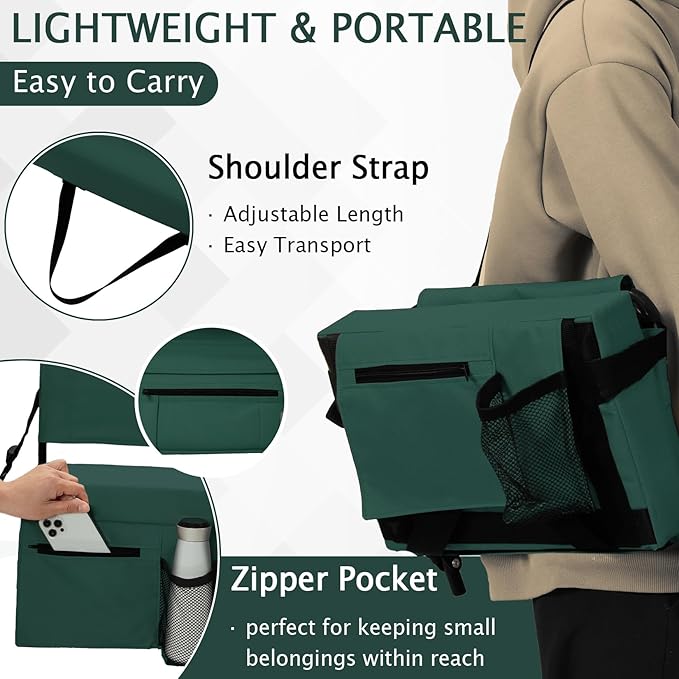 2pcs Stadium Seat for Bleachers with Back Support，Portable Bleacher Chairs with Back and Cushion，Includes Shoulder Strap and Cup Holder