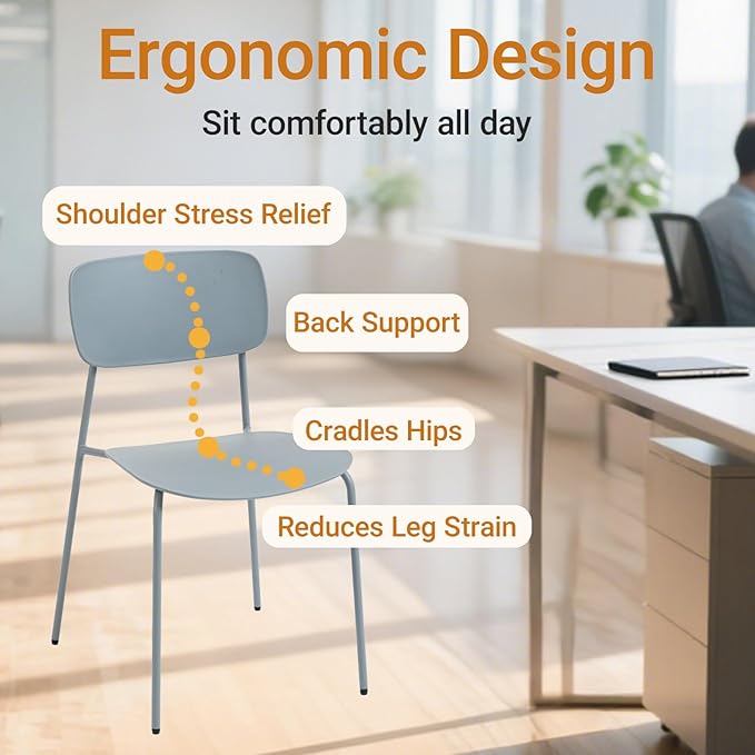 Sidanli Stacking Chairs Set of 4, Office Guest Chairs with Metal Legs, Stacking Office Chairs for Conference Reception Church Lobby, Capacity 300lbs, Gray