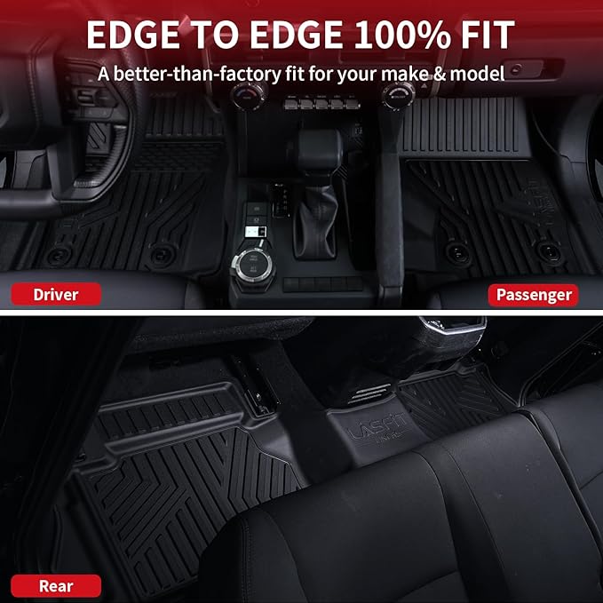 LASFIT Floor Mats for Toyota Tacoma 2024-2026 (Only Fit Hybrid) Double Cab, All Weather Floor Liner for Tacoma 2024 2025 2026 TPE Custom Fit Car Mats Front&Rear 2 Row Mats,Black