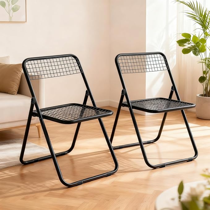 2 Pack Folding Chair,Dark Balck Color,Single Piece,Foldable Space - Saving Design for Indoor/Outdoor Use