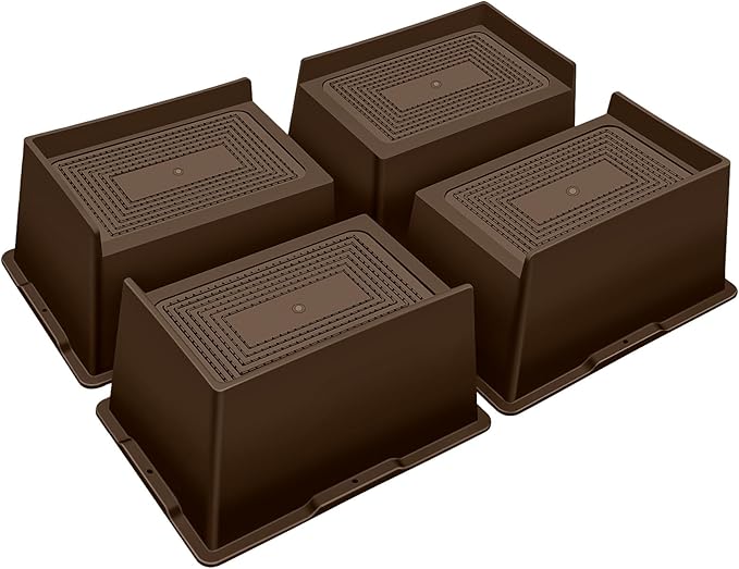 ANNKUT Bed Risers 4 Inch Heavy Duty,Oversized Couch Risers, Extra Wide Furniture Risers for Sofa Table Desk Headboard Chair Lifting,Rectangle Risering Blocks Support 6000 lbs(4 Pack Brown)