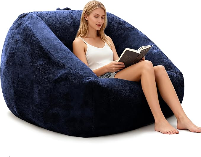 COSIEST Bean Bag Chair, Big Comfy Couch with Armrests, Furry Beanbag Chair with Foam Filler for Adults & Kids, Stuffed Accent Sofa for Reading, Lounge Floor Sofa for Living Room, Bedroom, Blue