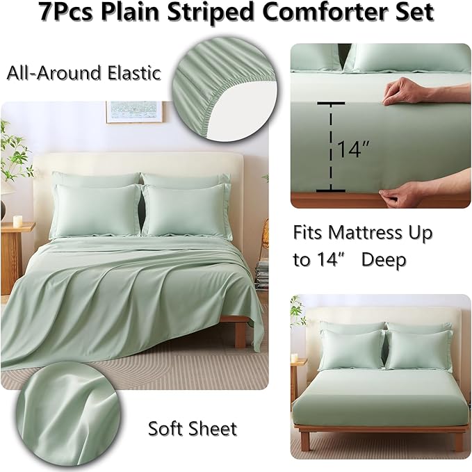 CozyLux Queen Size Comforter Sets - 7 Piece Bed in a Bag Sage Green Comforter Set with Sheets Queen Bed Set All Seasons, Bedding Set with Down Alternative Comforter, Sheets, Pillowcases & Shams