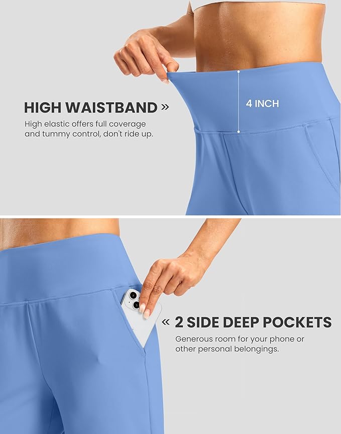 Women's Athletic Shorts with Zipper Pocket 7" High Waisted Stretchy Bermuda Shorts for Women Workout Running Casual