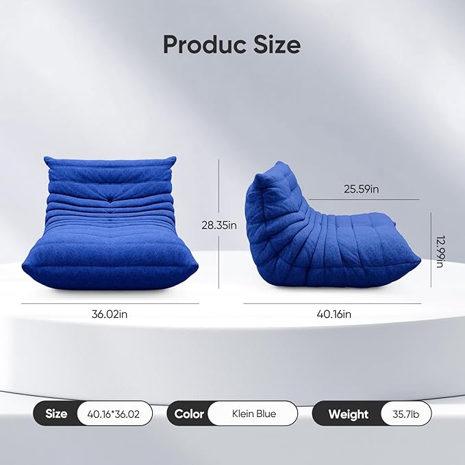 cebihy Premium Quality Fireside Togo Sofa Bean Bags Chair for Adults Giant BeanBag Chairs Floor Couch for Living Room Bedroom Dorm Office, Compression Togo Couch, No Assembly Required, Bright Blue