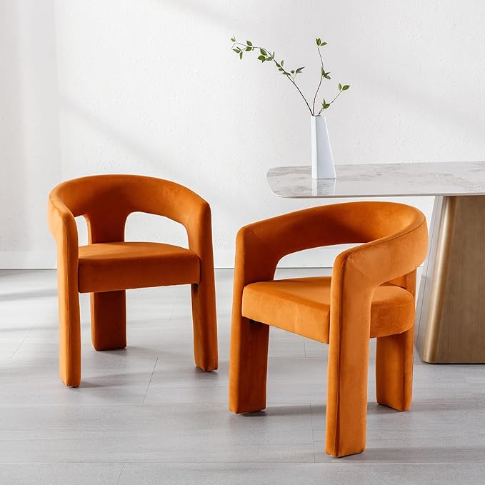 DAYALANE Modern Barrel Dining Chairs Set of 4, Upholstered Accent Kitchen Chair with Arms Comfy Velvet Side Chair for Living Room/Home Office/Reception, Orange