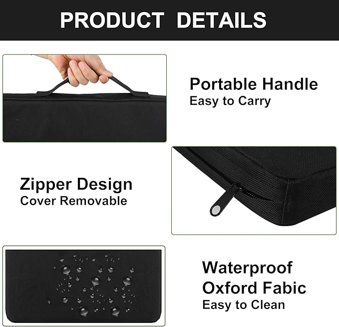 UCOMFEEL Portable Stadium Seat Cushions with Handle, 2 Inches Thick, Waterproof Oxford Fabric, Zipper Design, Set of 2 (Black)