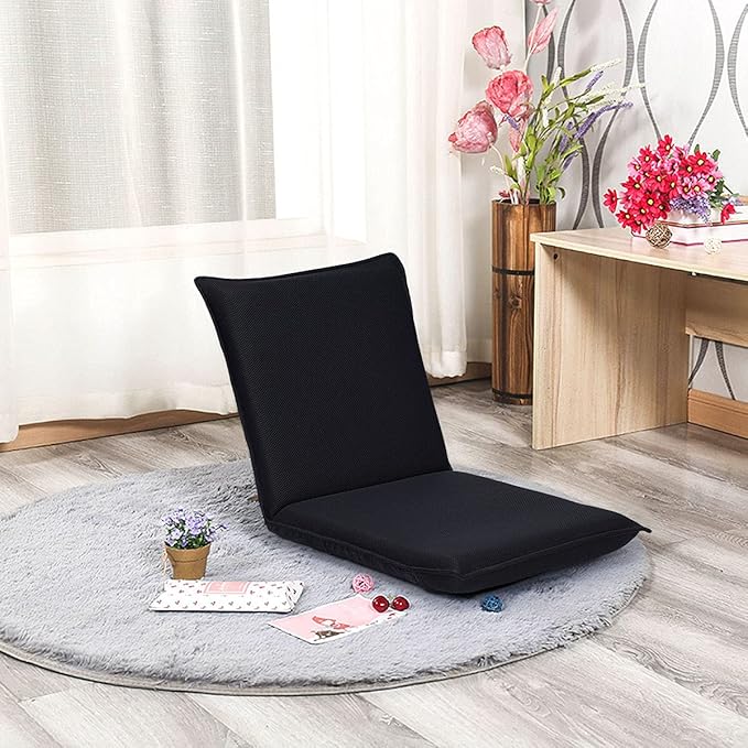 BestComfort Set of 2 Folding Floor Chair - 6-Position Adjustable Meditation Chair for Reading, TV Watching, Portable Floor Seat Lounge Sofa for Kids, Teens, Adults, Black
