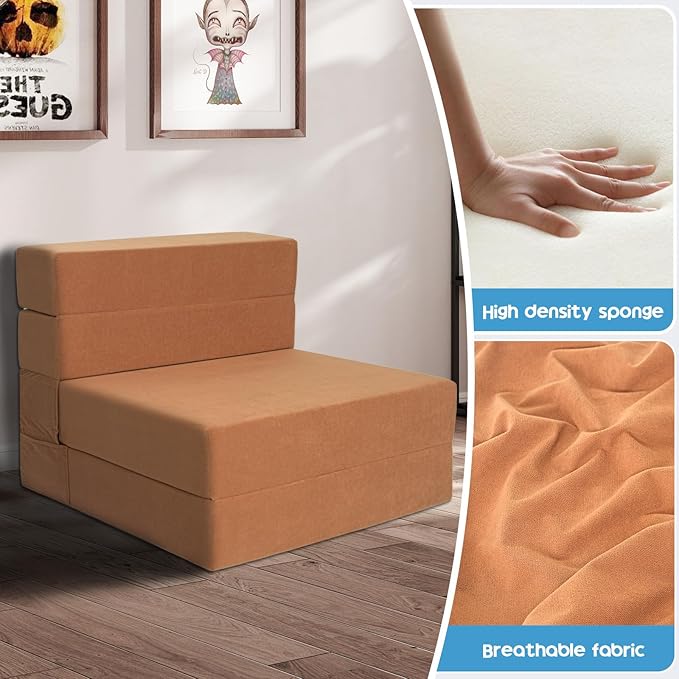 Folding Sofa Bed with Backrest 4 in 1 Convertible Sleeper Chair Memory Foam Fold Out Chair Bed Foldable Mattress Portable Floor Futon Sofa Couch for Living Room/Dorm/Guest Room/Home Office
