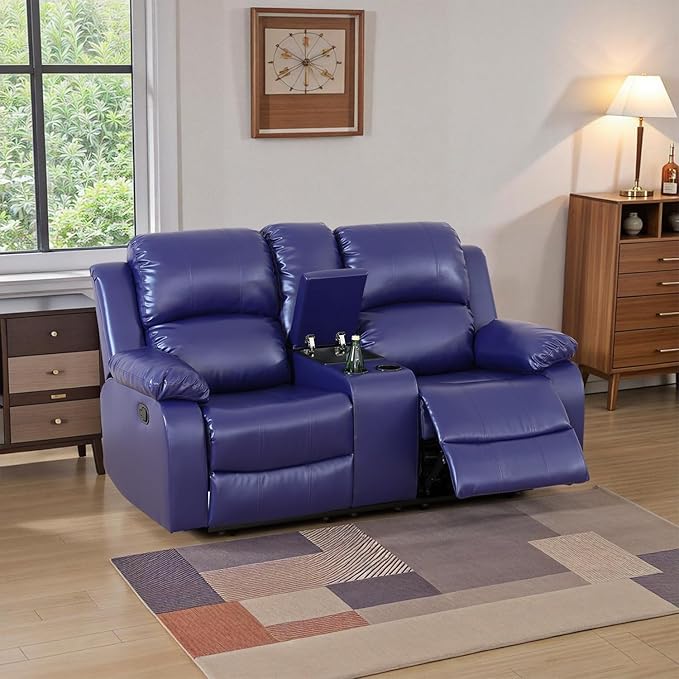 Caberryne Leather Recliner Sofa，Reclining Sofa Set for Living Room Furniture Sets，Purple Double Recliner Loveseat for Living Room/Office/Theater Seating/Rv(2 Seater Couch)