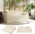 COMAX Futon Sofa Bed Queen, 79" Convertible Sofa Bed Couches for Living Room, 4 in 1 Folding Boneless Sleeper Corduroy Couch Loveseat Foam In a Box, Comfy Foldable Lounge Fold Out Floor Mattress Beige