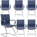 DM Furniture Office Desk Chair No Wheels Set of 6 PU Leather Computer Chairs Mid Back Guest Chairs for School Reception Conference Waiting Room, Navy Blue