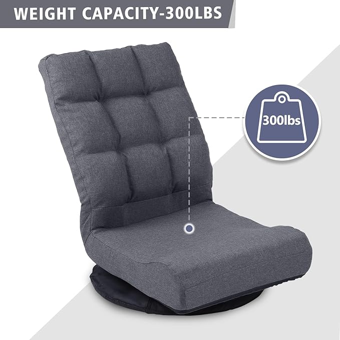 Swivel Floor Chair for Teens，Multipurpose Gaming Chair Rocker for TV, Reading, Playing Video Games Lumbar Support, Adjustable Foldable Backrest (Grey)