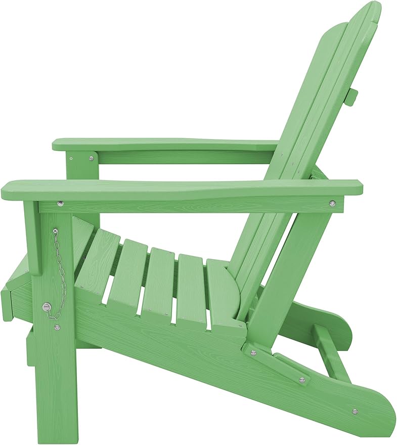 KINGYES Folding Adirondack Chair Set of 2, HDPE All-Weather Folding Adirondack Chair, Light Green